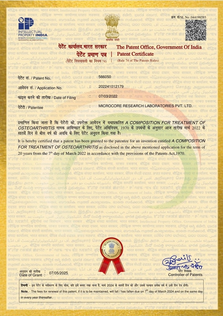 Microcore Patent Certificate